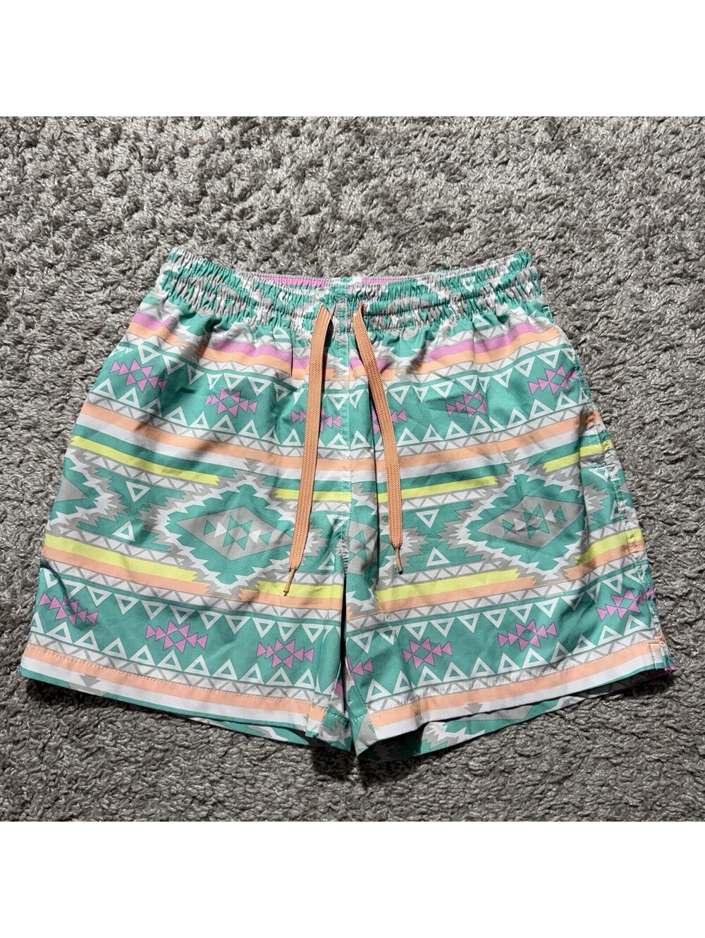 Chubbies Swim Shorts Mens Small Blue Aztec Geometric 5.5” Lined Trunks Beach